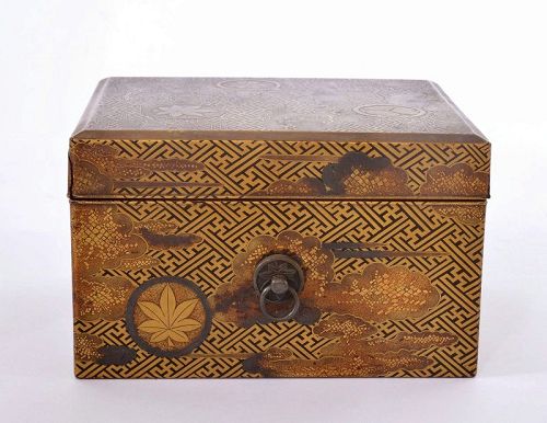 1900's Japanese Makie Lacquered Wood Carved Boko Box