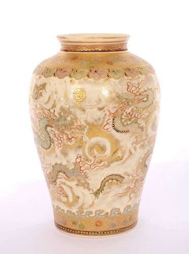 Meiji Japanese Kinkozan Satsuma Earthenware Dragon Vase Mk
