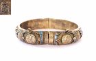 1900's Chinese Gilt Silver Enamel Bangle Bracelet Cuff Flower Mk