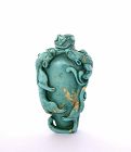 1900's Chinese Turquoise Carved Lizard Beast Snuff Bottle