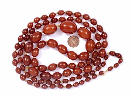 96G Dark Cherry Amber Faturan Bakelite 28mm Carved Bead Necklace