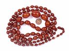 96G Dark Cherry Amber Faturan Bakelite 28mm Carved Bead Necklace