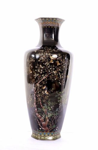 1930's Japanese Hayashi Style Cloisonne Silver 14" Vase Bird