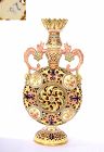 19C Hungarian Vilmos Zsolnay Reticulated Vase Dragon Moon Flask