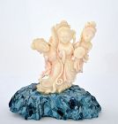 Chinese Angel Skin Coral Carved 3 Lady Figurine Figure Original Box