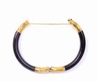 Old Chinese 14K Gold Lacquer Wood Carved Bracelet Bangle