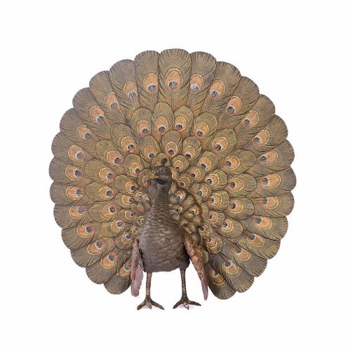 1930's Austrian Vienna Cold Painted Bronze Peacock Bird