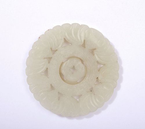 19C Chinese White Jade Nephrite Carved Plaque Toggle Pendant
