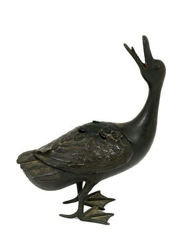 18C Chinese Bronze Duck Shaped Censer Incense Burner