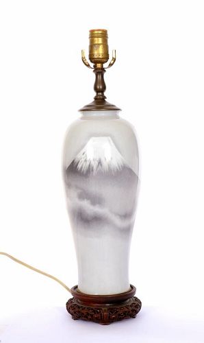 1900's Japanese Wireless Cloisonne Enamel Mt. Fuji Lamp Vase