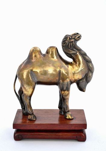 1960's Chinese Silver Gold Wash Color Metal Camel Figurine Figure